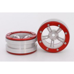 Cerchi Beadlock PT-Safari Silver / Red 1.9 (2 pezzi)